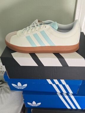 Adidas White & Light Blue Sneakers Gum Sole NWT